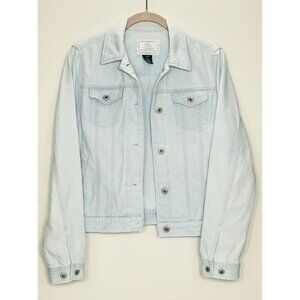 LAUREN RALPH LAUREN Trucker Jacket Petite Medium White Wash Denim Vintage VGUC